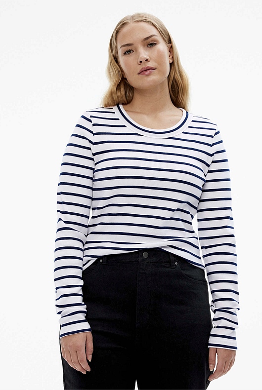 Stripe Long Sleeve Rib Top