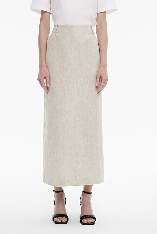 Yarn Dye Linen Tailored Maxi Skirt