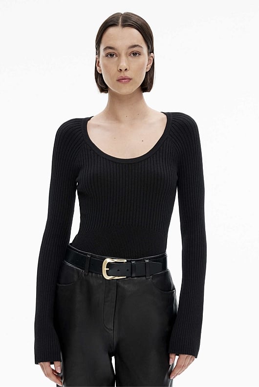 Scoop Neck Rib Knit