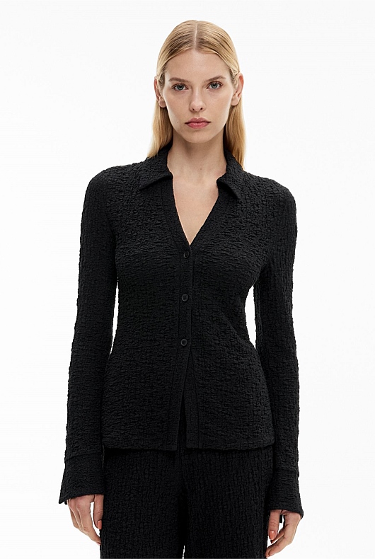 Textured Jersey Polo Top