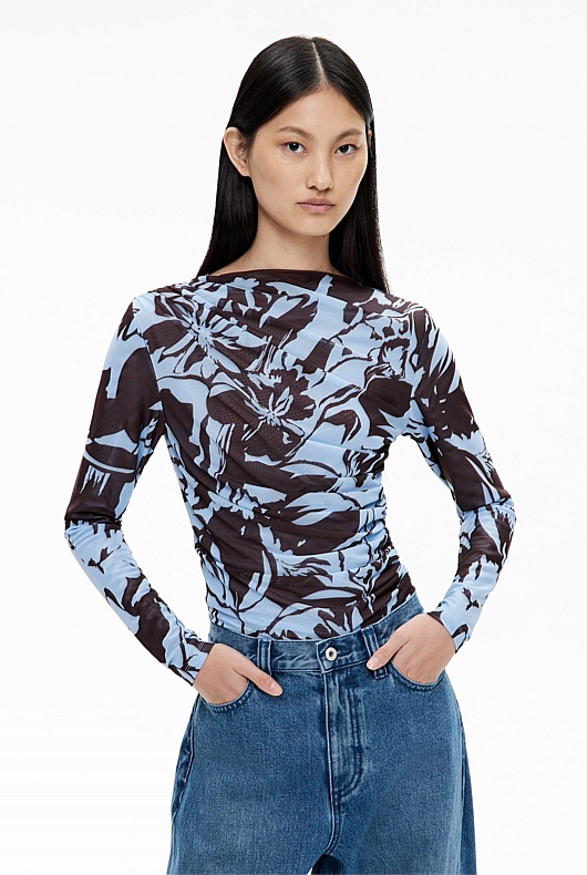 Mesh Drape Long Sleeve Top