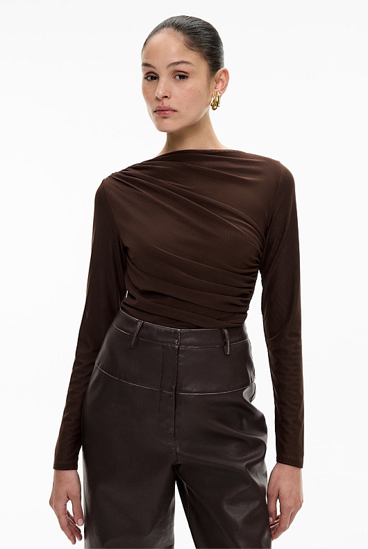 Mesh Drape Long Sleeve Top