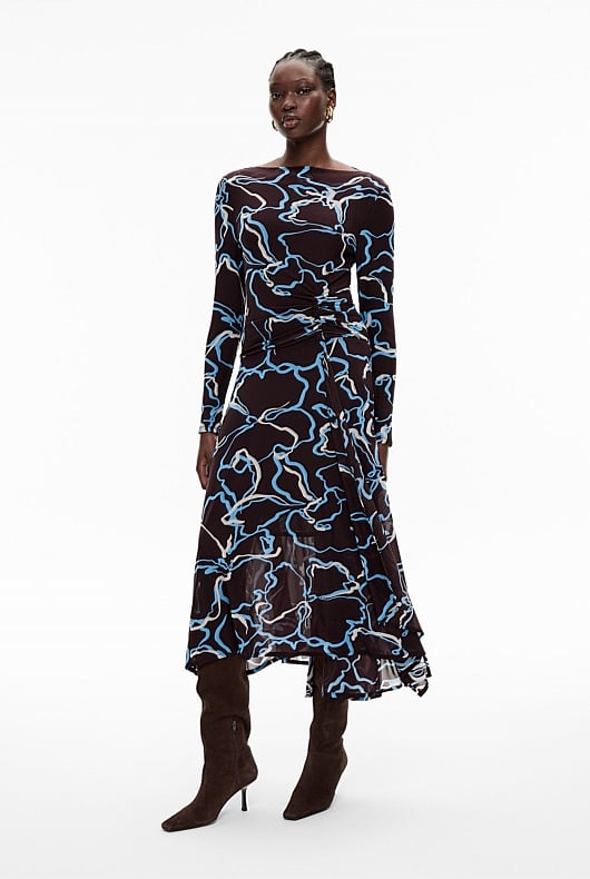 Asymmetric Hem Mesh Dress