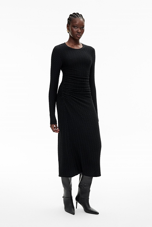Textured Jersey Long Sleeve Dress