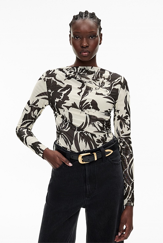 Mesh Drape Long Sleeve Top