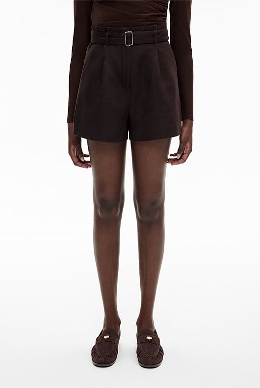 Belt Detail Linen Shorts