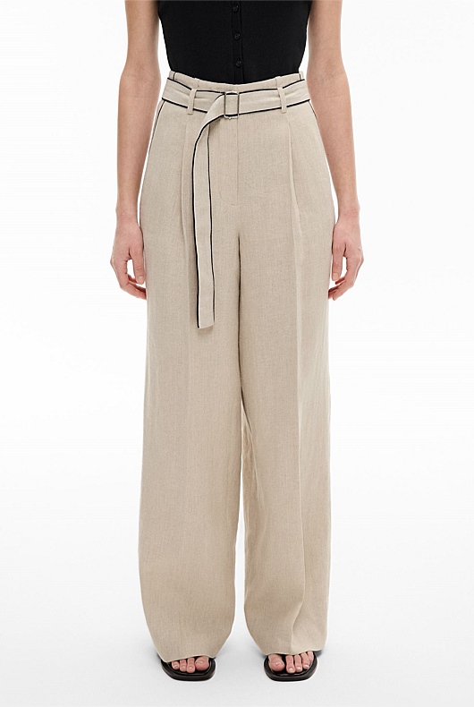 Belt Detail Linen Pants