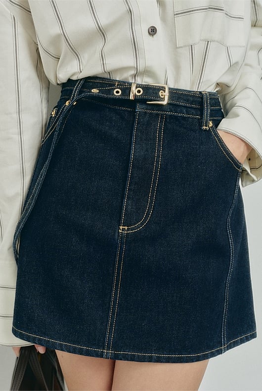 Denim Belt Mini Skirt