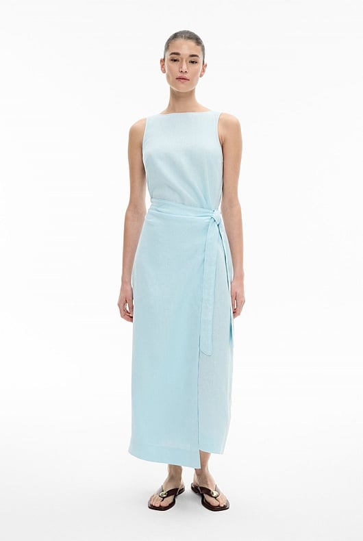 Linen Wrap Midi Dress