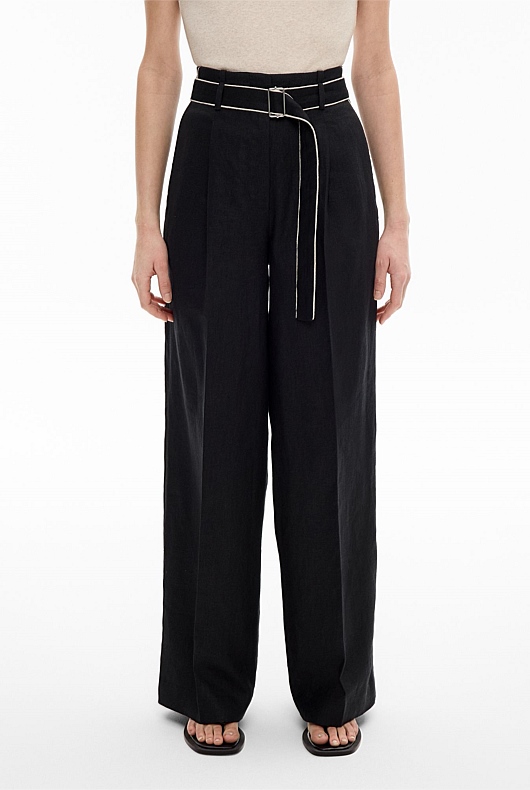Belt Detail Linen Pants