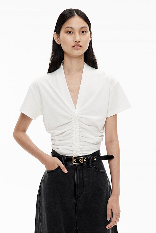 Gathered V Neck T-Shirt