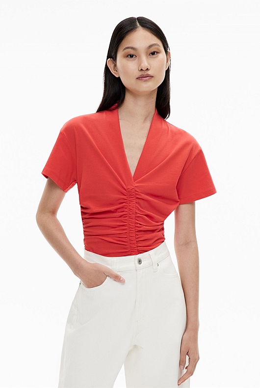 Gathered V Neck T-Shirt