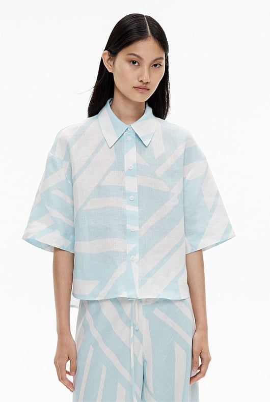 Short Sleeve Printed Linen Shirt