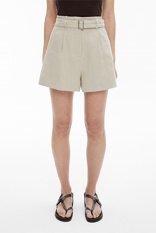 Belt Detail Linen Shorts