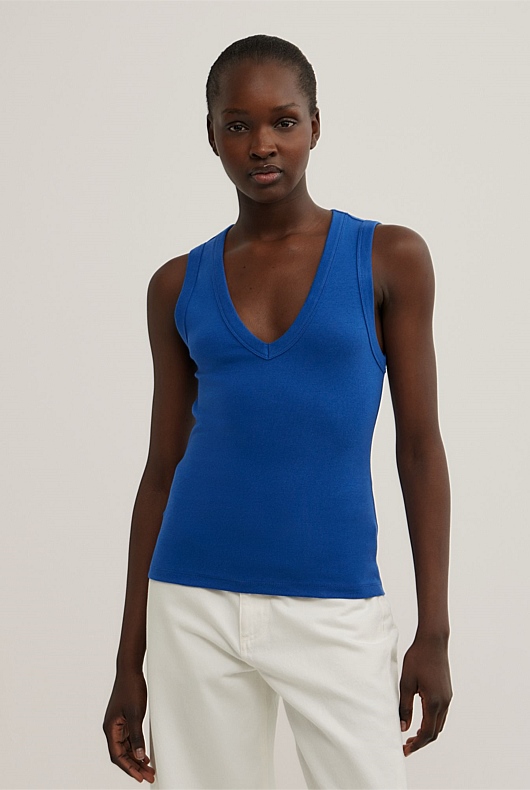 Fine Rib V-Neck Tank Top