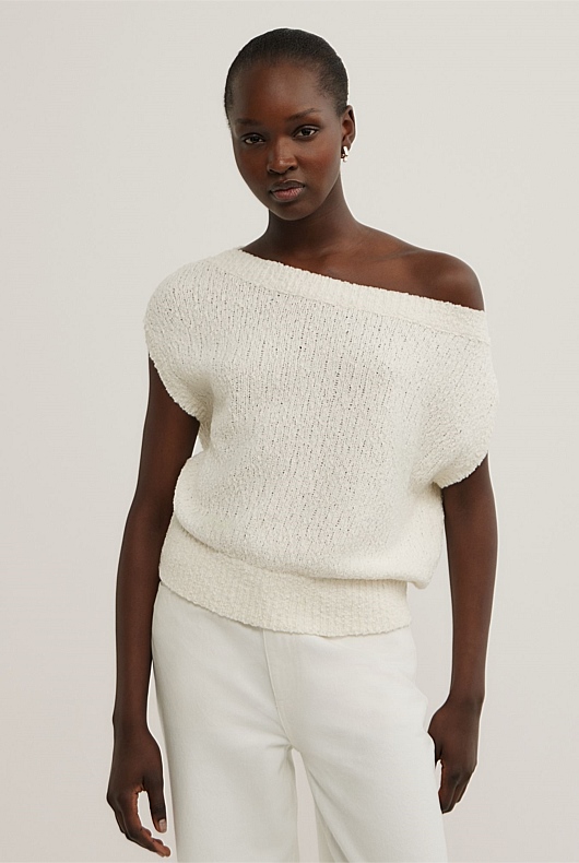 Textured Asymmetric Knit Tank Top