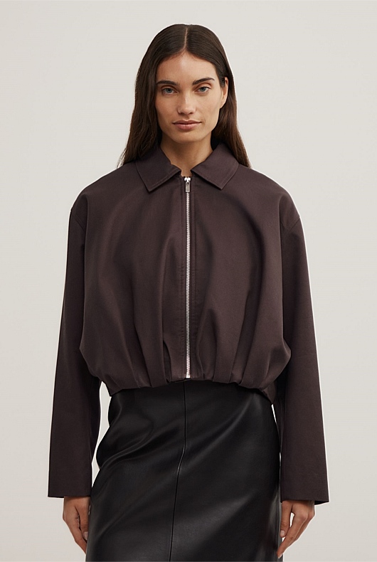 Gathered Hem Bomber Jacket