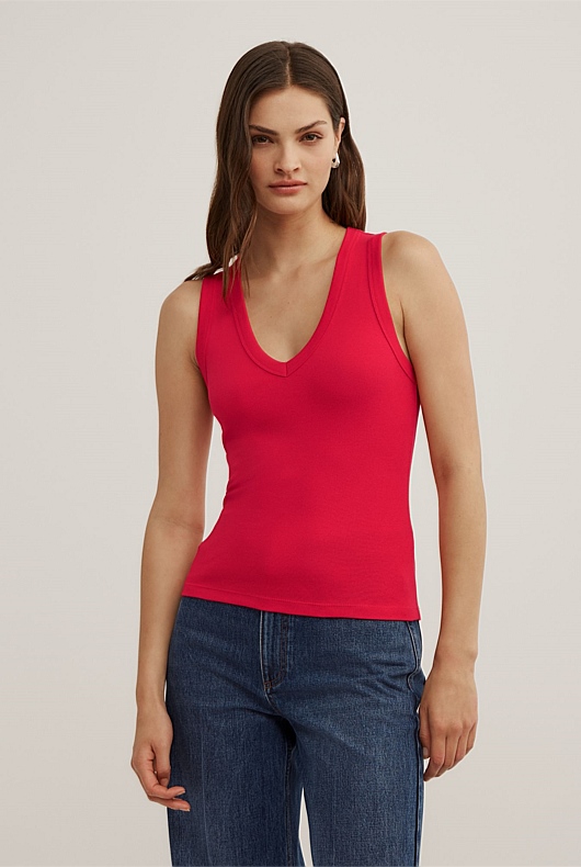 Fine Rib V-Neck Tank Top