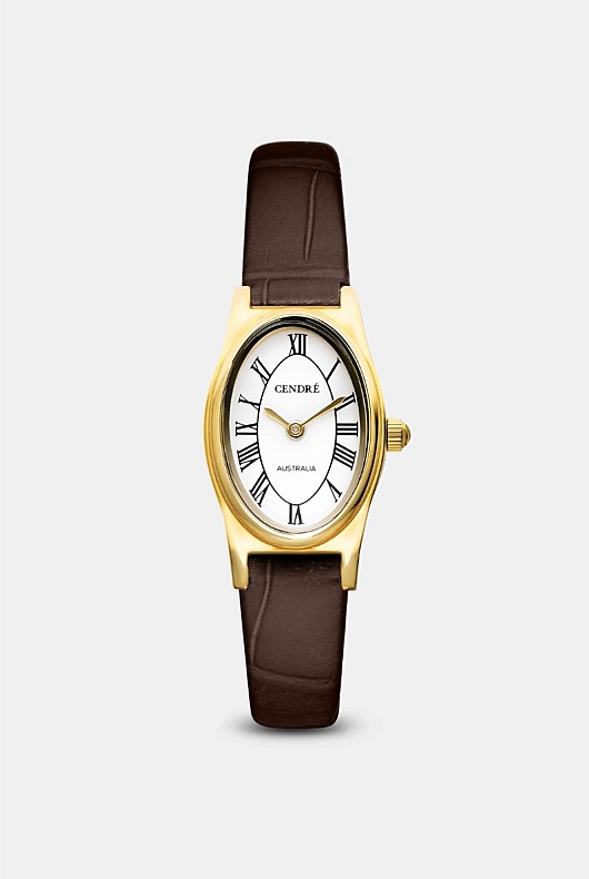 Emmeline Watch | White | Espresso Croc