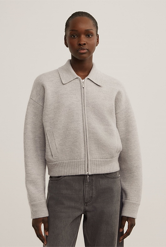 Wool Knit Bomber Jacket