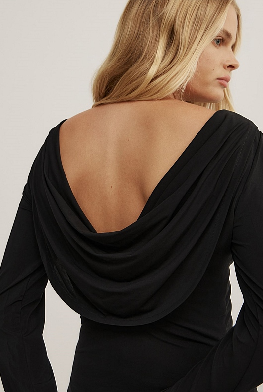 Draped Back Long Sleeve Top