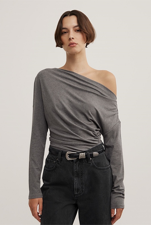 Asymmetric Draped Long Sleeve Top