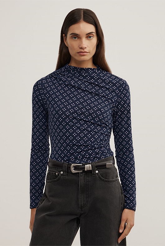 Asymmetric Mesh Long Sleeve Top