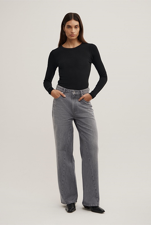 Angled Seam Denim Jeans
