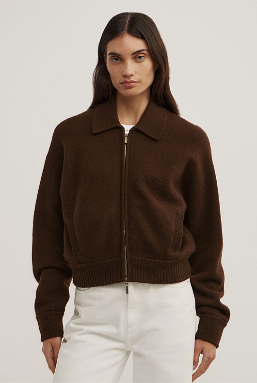 Wool Knit Bomber Jacket