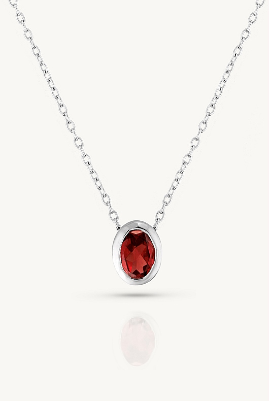 January Garnet Silver Oval Birthstone Necklace