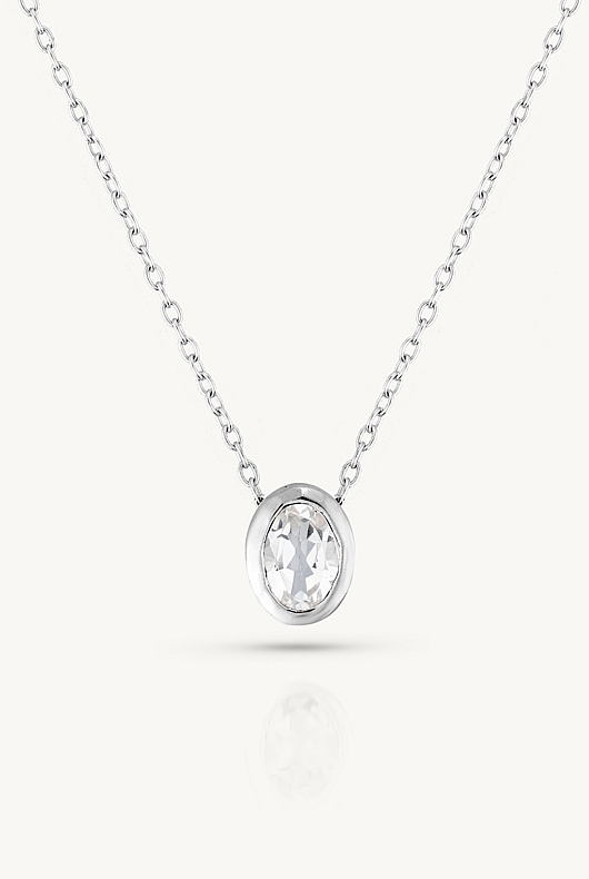 April Topaz Silver Oval Birthstone Necklace