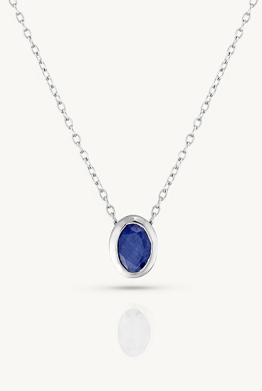 September Sapphire Silver Oval Birthstone Necklace