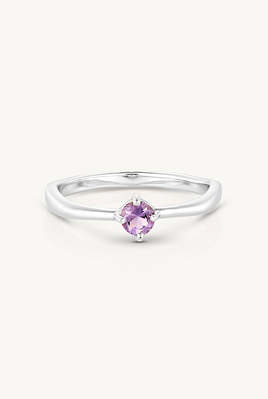 February Amethyst Silver Birthstone Ring