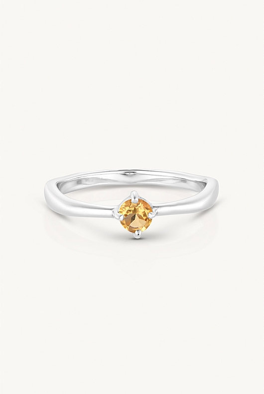 November Citrine Silver Birthstone Ring