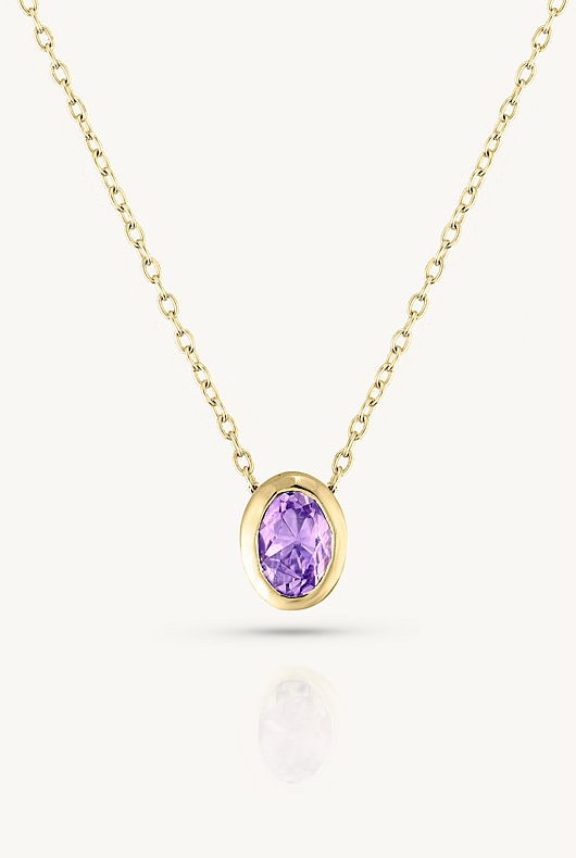February Amethyst Gold Oval Birthstone Necklace