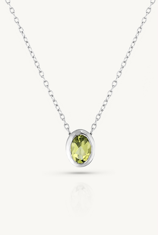 August Peridot Silver Oval Birthstone Necklace
