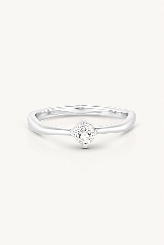 April Topaz Silver Birthstone Ring