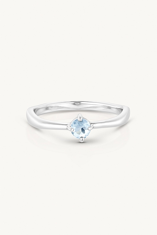March Aquamarine Silver Birthstone Ring