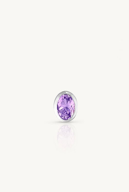 February Amethyst Silver Oval Birthstone Charm
