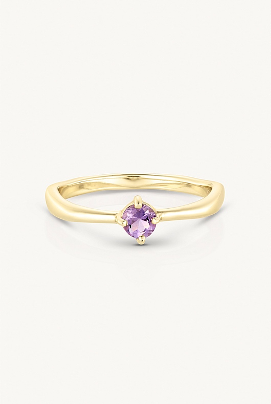 February Amethyst Gold Birthstone Ring