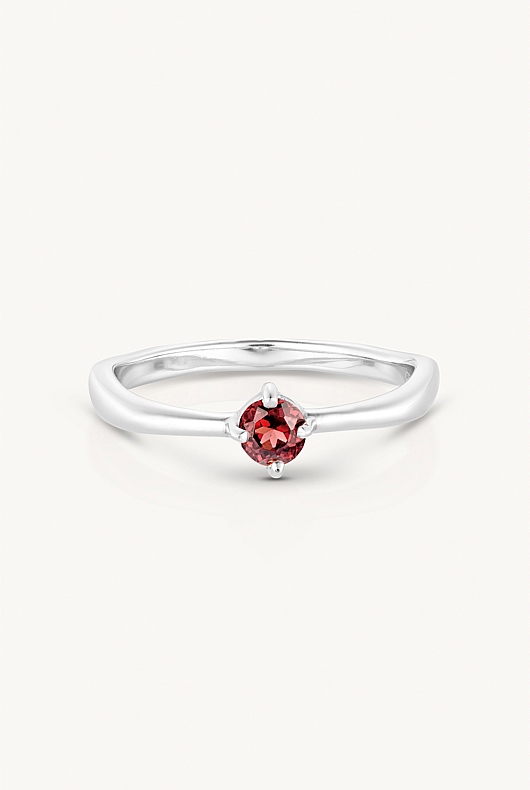 January Garnet Silver Birthstone Ring