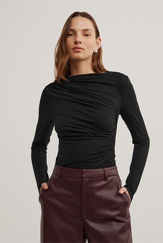 Draped Jersey Long Sleeve Top