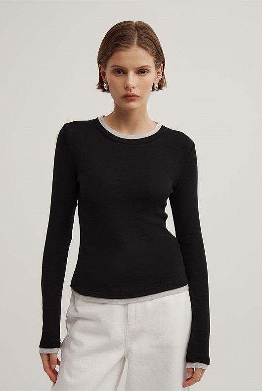 Contrast Trim Long Sleeve Top