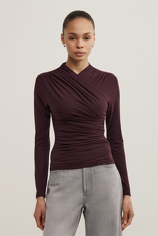 Wrap Long Sleeve Jersey Top