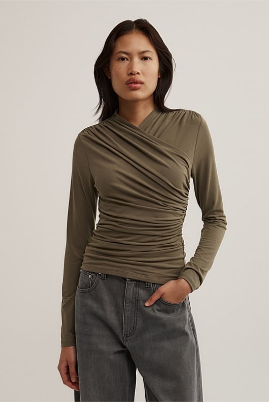 Wrap Long Sleeve Jersey Top