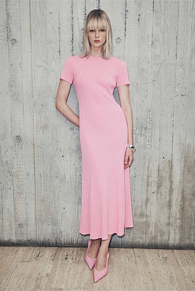 Floss Pink Variegated Short Sleeve Knit Dress - Women's A Line Dresses |  Witchery