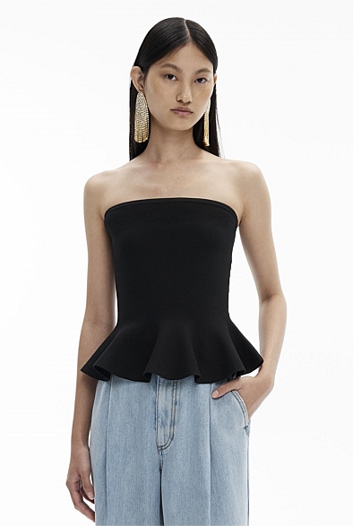 トップス HEVE Arch Peplum knit charcoal heve Arch Peplum knit black Black Peplum Knit Top - POEM