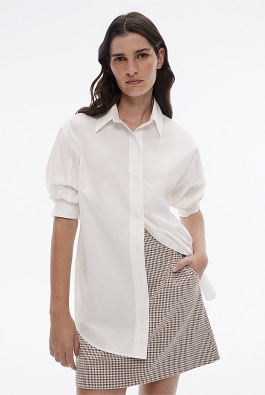 Pure White Modern Cotton Shirt - Women's Long Sleeve Shirts