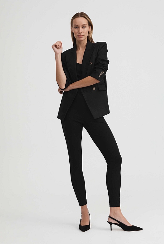Sara Black High Waisted Thick Ponte Leggings With Zip Detail – Style Cheat