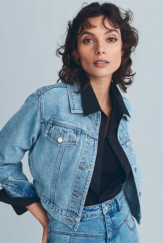 Cropped denim jacket - Denim blue - Ladies | H&M